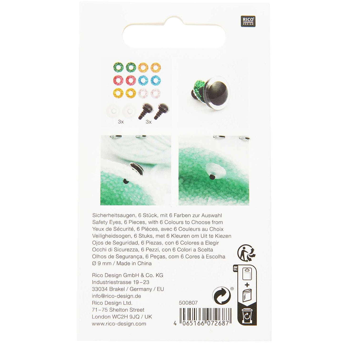 Rico Glitter Safety Toy Eyes Coloured
