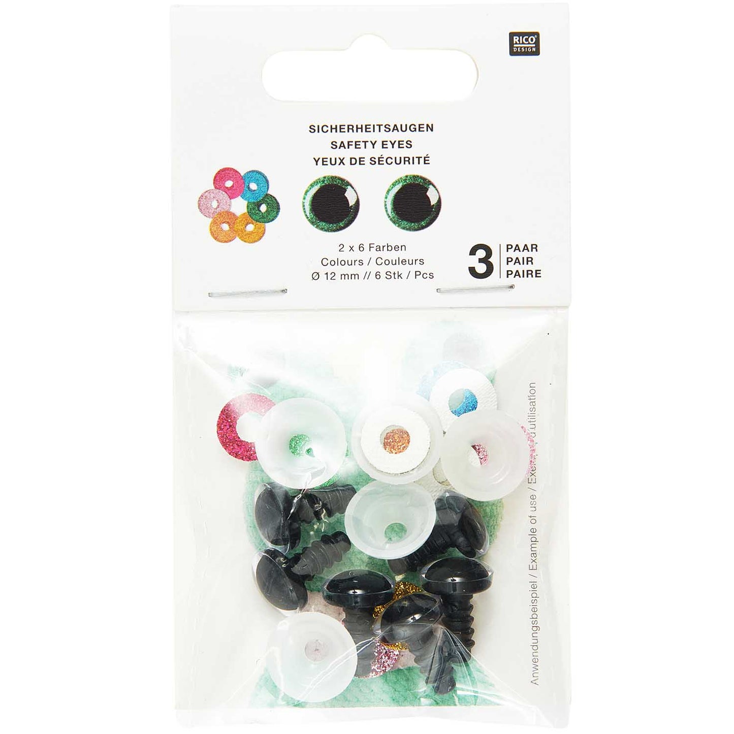 Rico Glitter Safety Toy Eyes Coloured