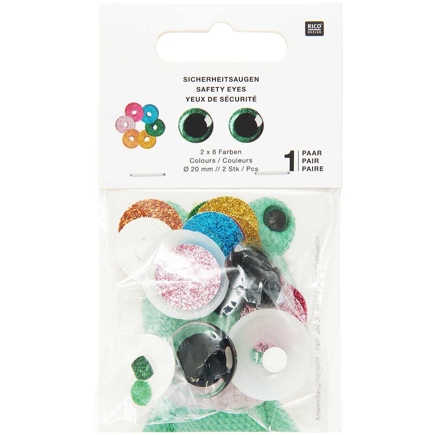 Rico Glitter Safety Toy Eyes Coloured