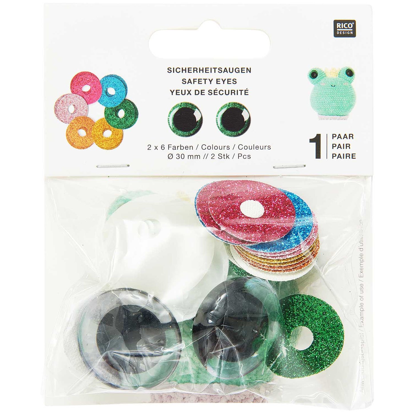 Rico Glitter Safety Toy Eyes Coloured