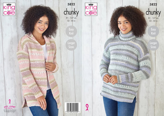 Ladies Polo Neck Sweater & Shawl Cardigan Chunky Knitting Pattern