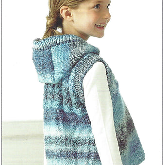 Children's Hooded Cabled Chunky Waistcoat Knitting Pattern