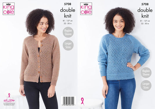 Ladies Stitch Detail Raglan Sweater and Cardigan Knitting Pattern