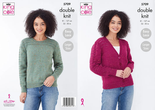 Ladies Lace Detail Sweater and Cardigan Knitting Pattern