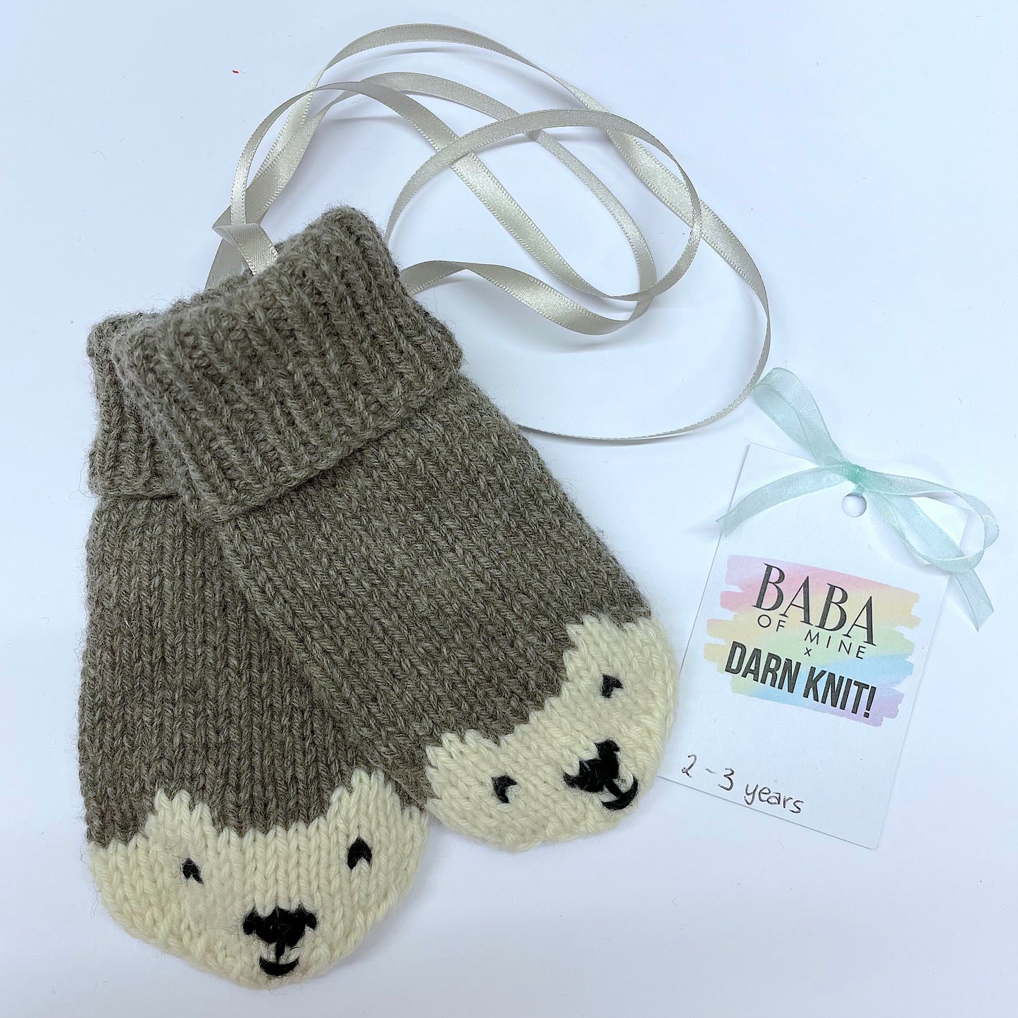 Baba of Mine x Darn Knit! Baby Bear Hand Knitted Recycled Cashmere Mittens