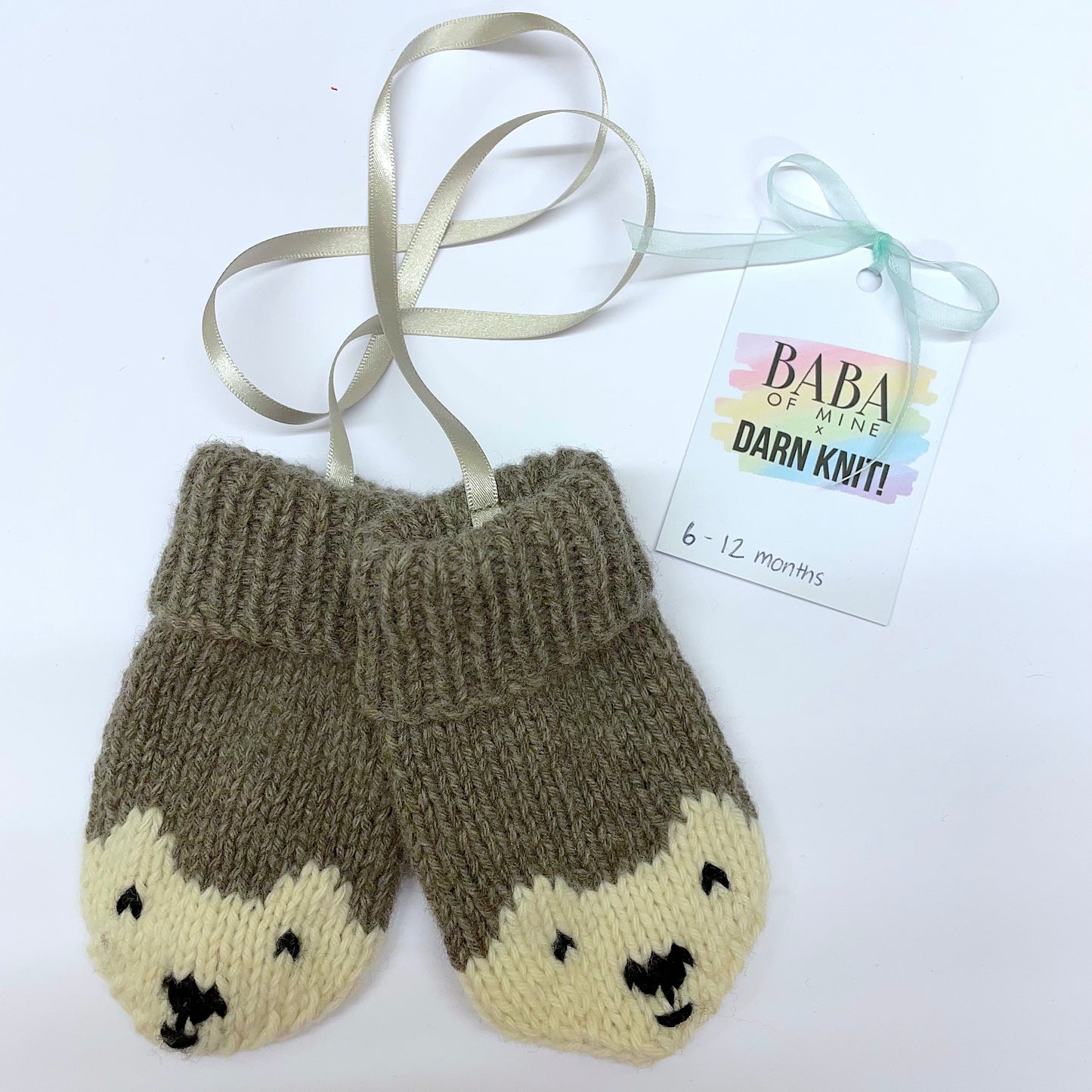 Baba of Mine x Darn Knit! Baby Bear Hand Knitted Recycled Cashmere Mittens