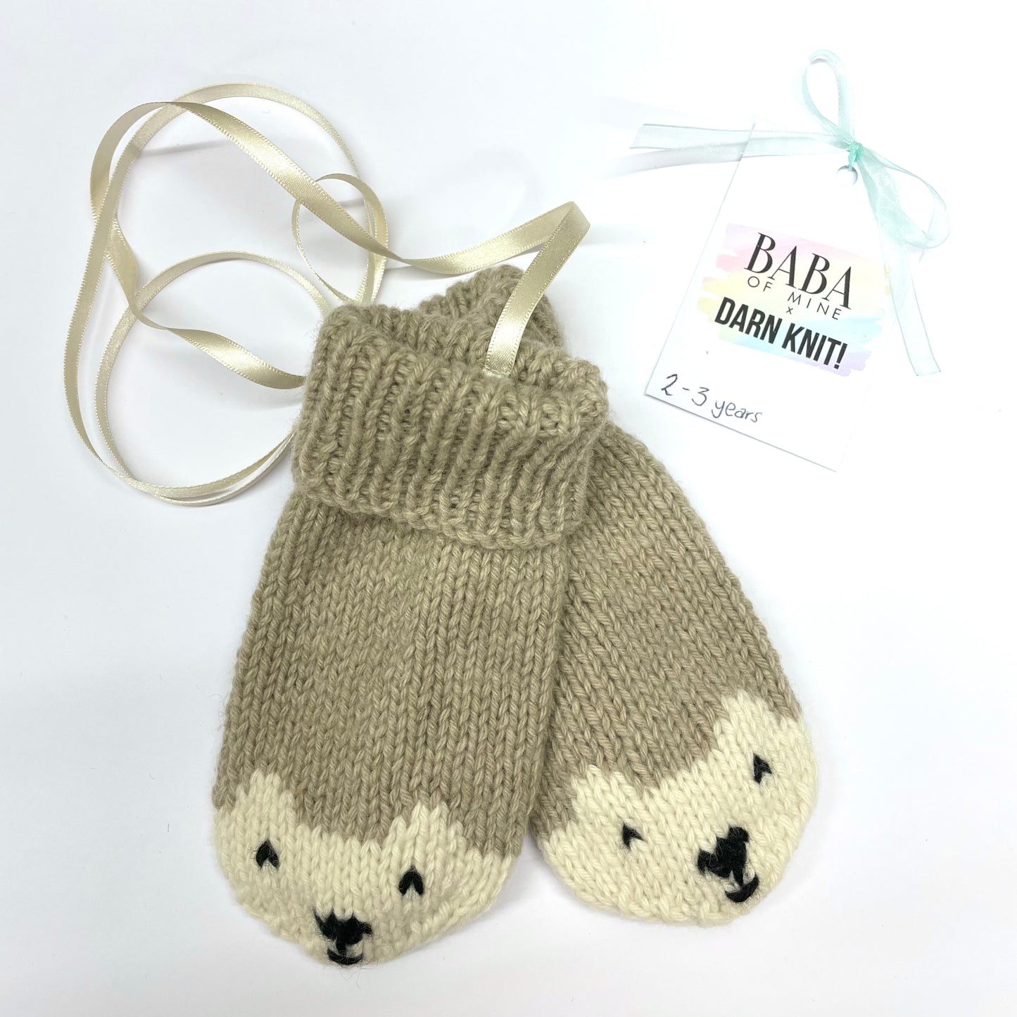 Baba of Mine x Darn Knit! Baby Bear Hand Knitted Recycled Cashmere Mittens