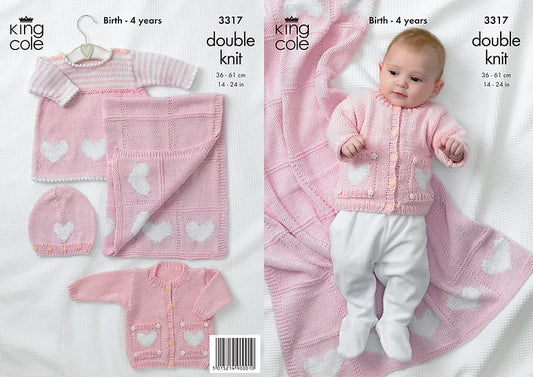 3317 Babies Hearts Dress, Cardigan and Blanket Knitting Pattern