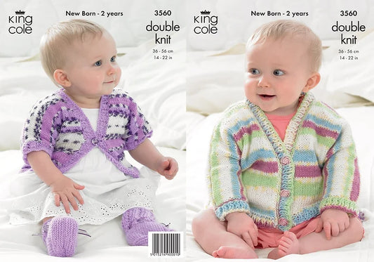 3560 Babies Long Sleeved and Short Sleeve Cardigan and Booties Knitting Pattern