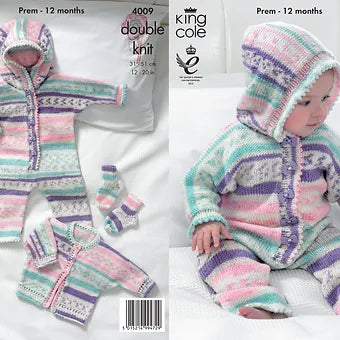 4009 Babies All-in-one Romper, Jacket and Socks Knitting Pattern