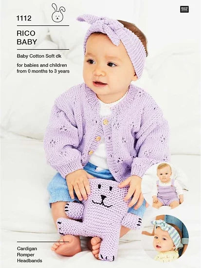 Rico 1112 Babies Cardigan, Romper and Headband Double Knitting Pattern