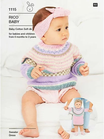 Rico 1115 Babies Colourwork Sweater and Dress Double Knitting Pattern