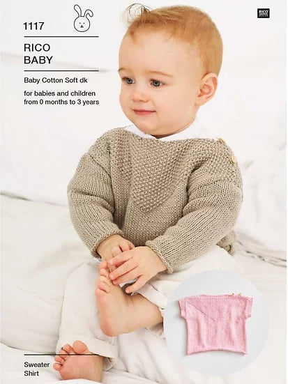 Rico 1117 Babies Moss Stitch Detail Sweater and Top Double Knitting Pattern